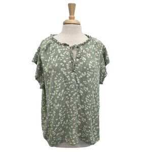Buffalo David Bitton Top Womens XXL Green Floral Ruffle Short Sleeve Cottagecore